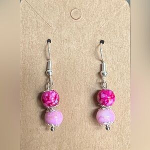 Handmade earrings with Acrylic beads - Pink